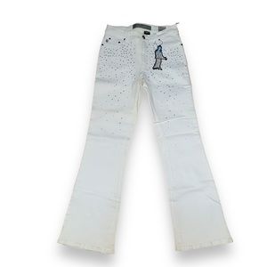 Crest studded white bootcut denim jeans
